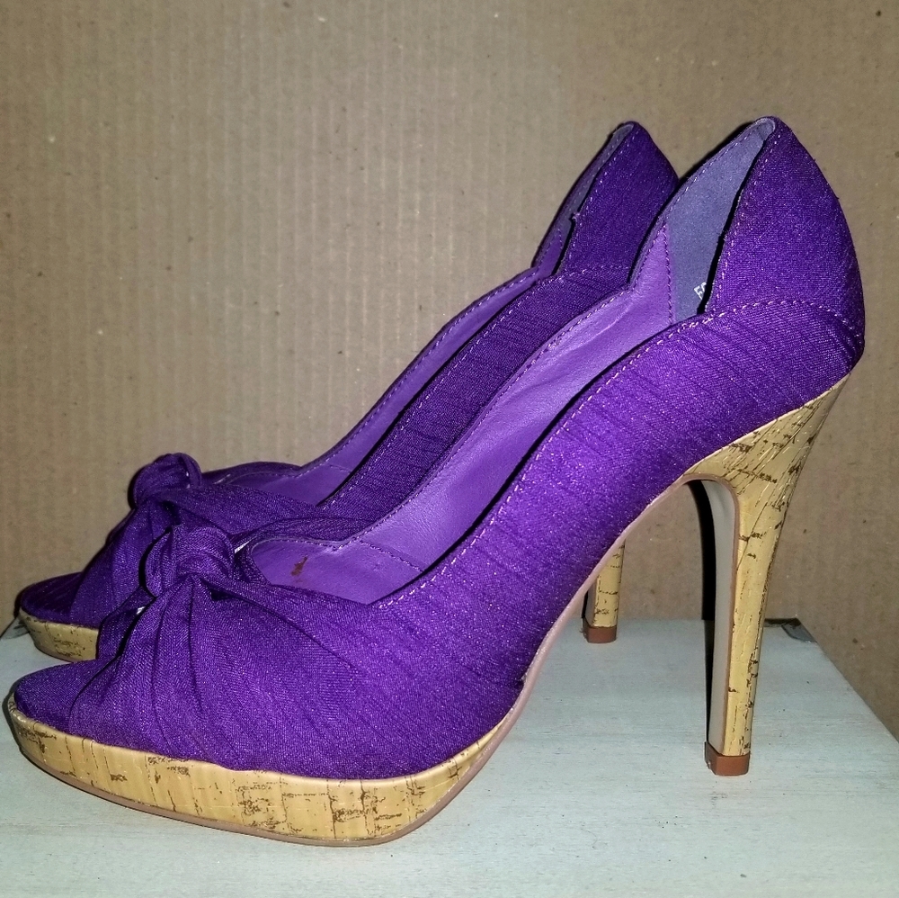 Purple High Heels Open Toe Cork Heel